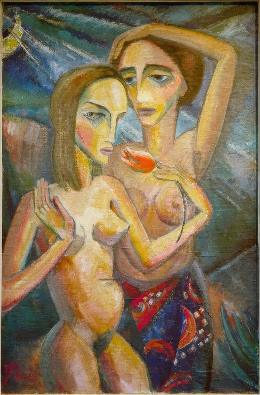 Zwei Mädchen mit Tulpe von Dorothea Mätzel Johannsen