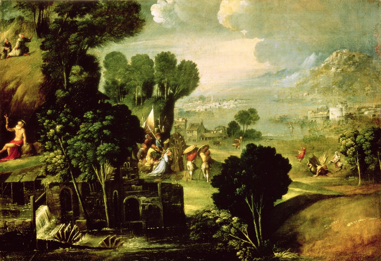 Landschaft mit Heiligen, 1520-30 von Dosso Dossi