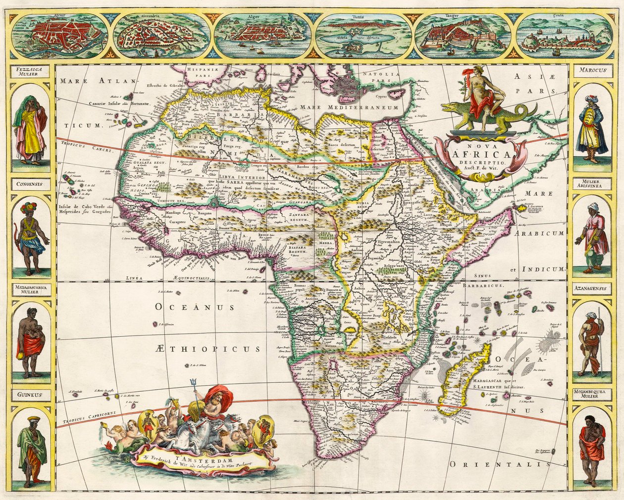 Karte von Afrika, aus Nova Africa Descriptio, veröffentlicht in Amsterdam in den 1660er Jahren von dem niederländischen Kartographen Frederik de Wit von Dutch School