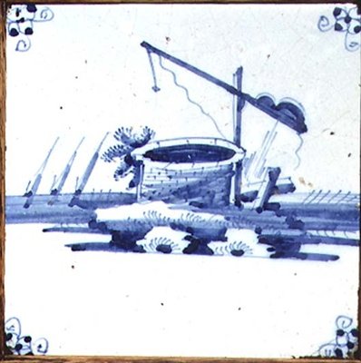 Delfter Fliese mit einem Brunnen von Dutch School