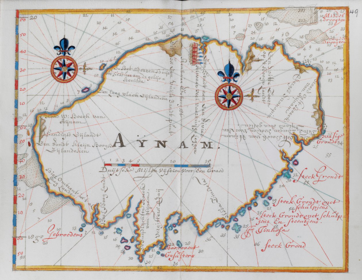Karte der Insel Aynam von Dutch School