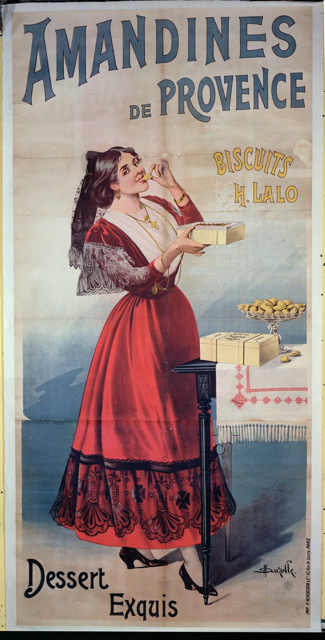 Plakat zur Werbung für Amandines de Provence, französische Kekse von Duzolle