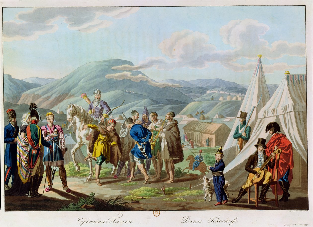 Ein Tcherkesse-Tanz, graviert von Scotnikov, 1813 von E. Korneyev