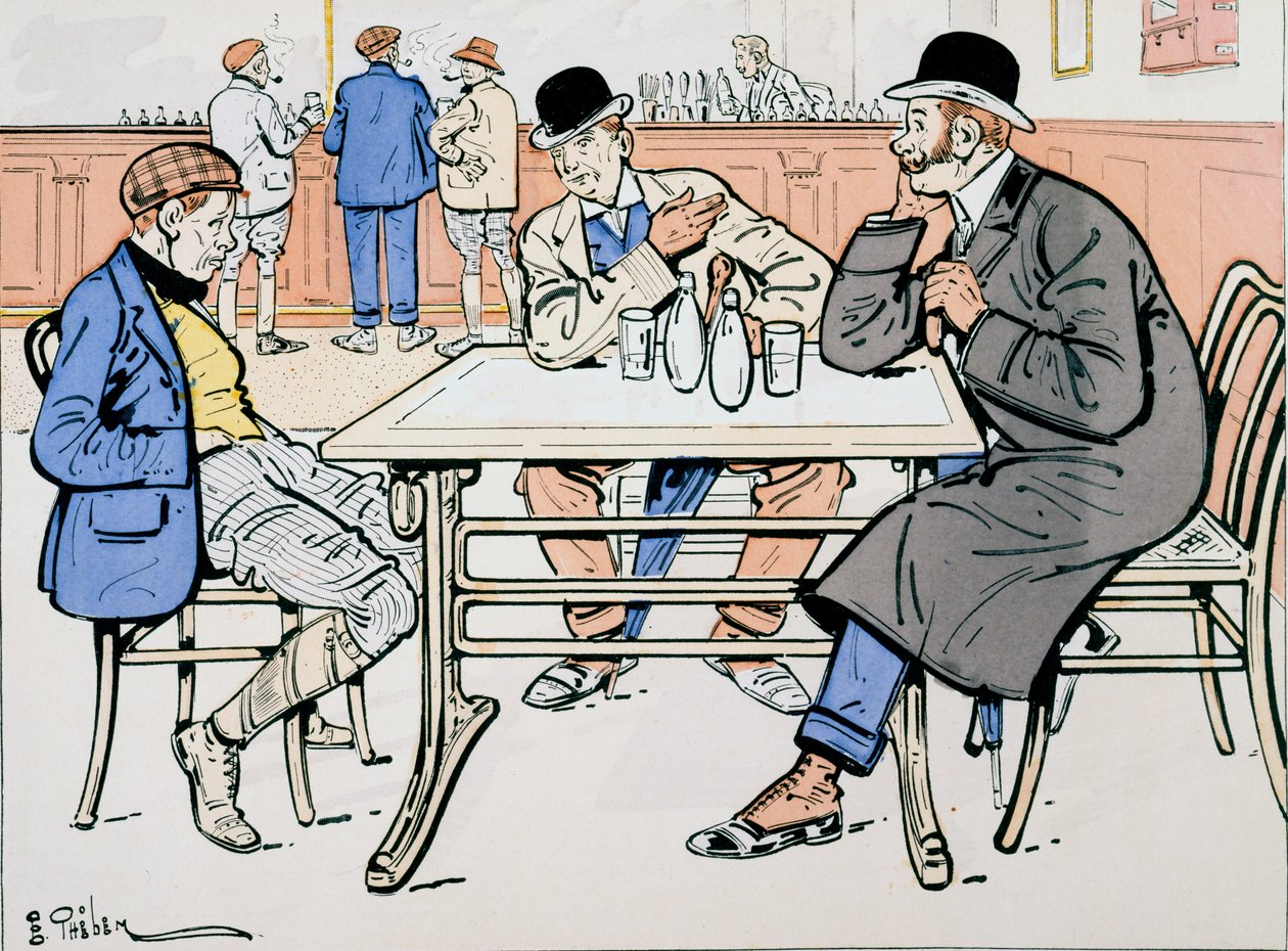 Jockey und Trainer in der Bar, ca. 1905 von E. Thelem
