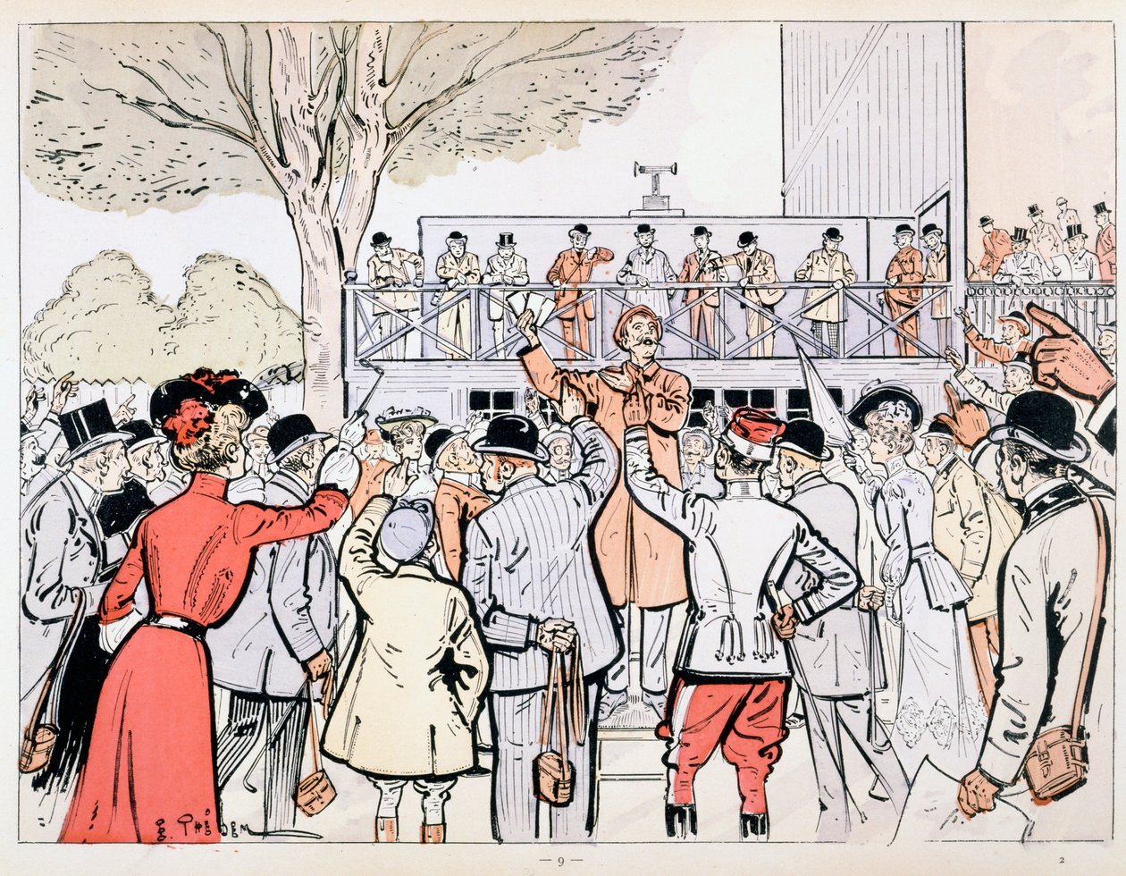 Der Buchmacher auf der Rennbahn, ca. 1905 von E. Thelem