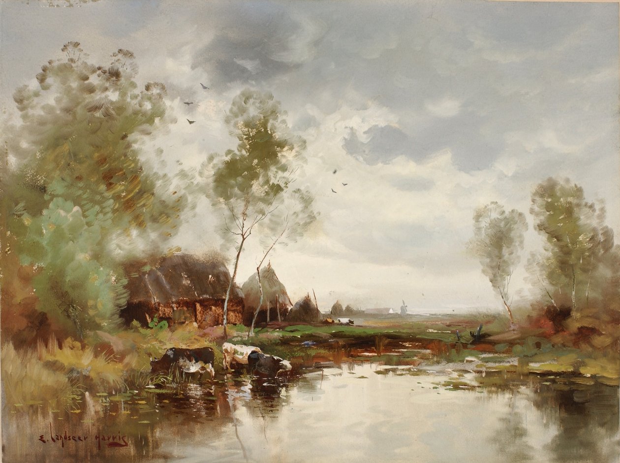 Landschaft mit Windmühle von E. Landseer Harris