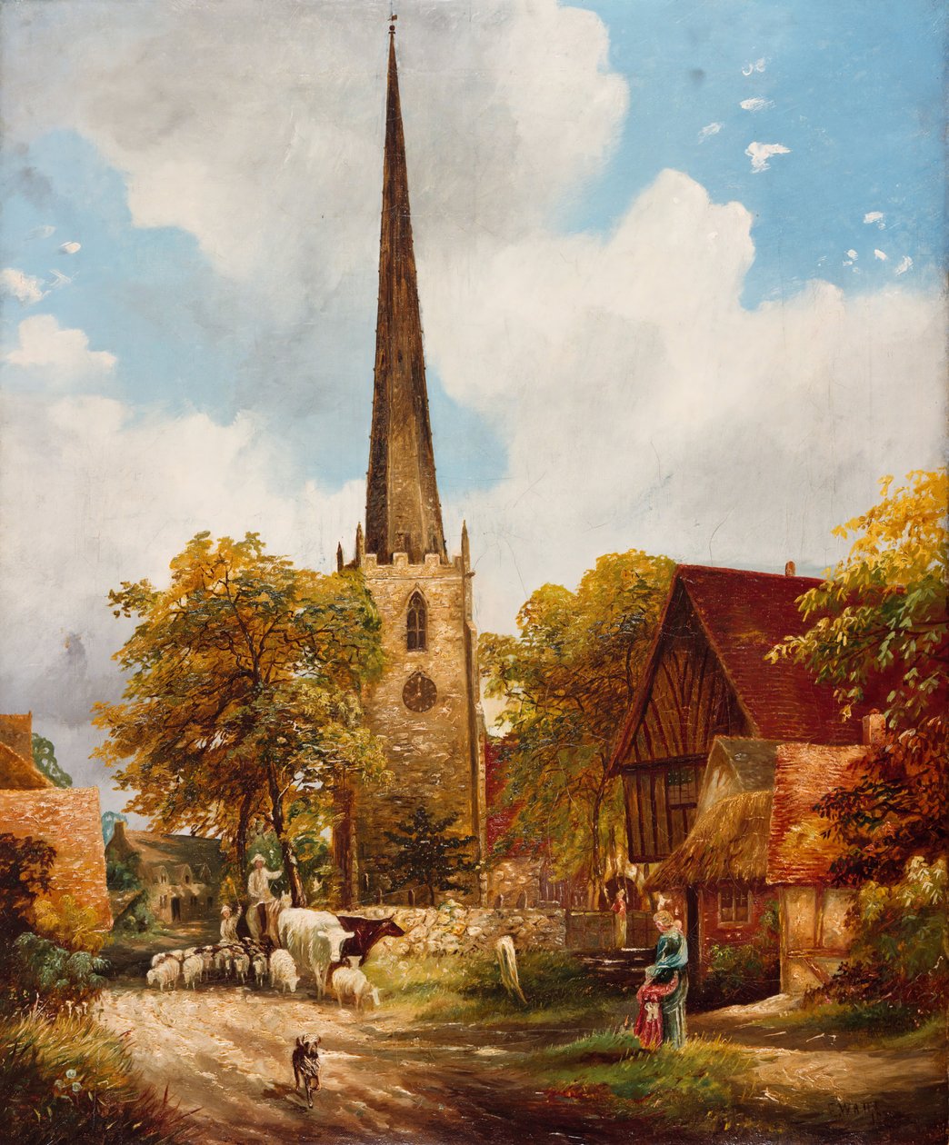 Yardley Kirche und Schule von E Watts