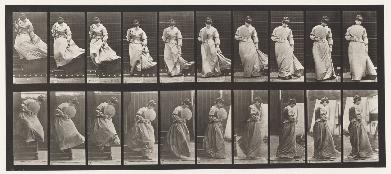 Tafel 142. Treppenabstieg, Drehung, Kleid gefangen von Eadweard Muybridge