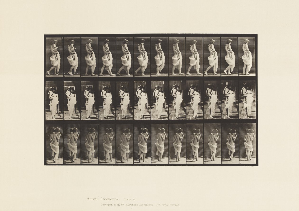 Gehen, Kind tragen von Eadweard Muybridge