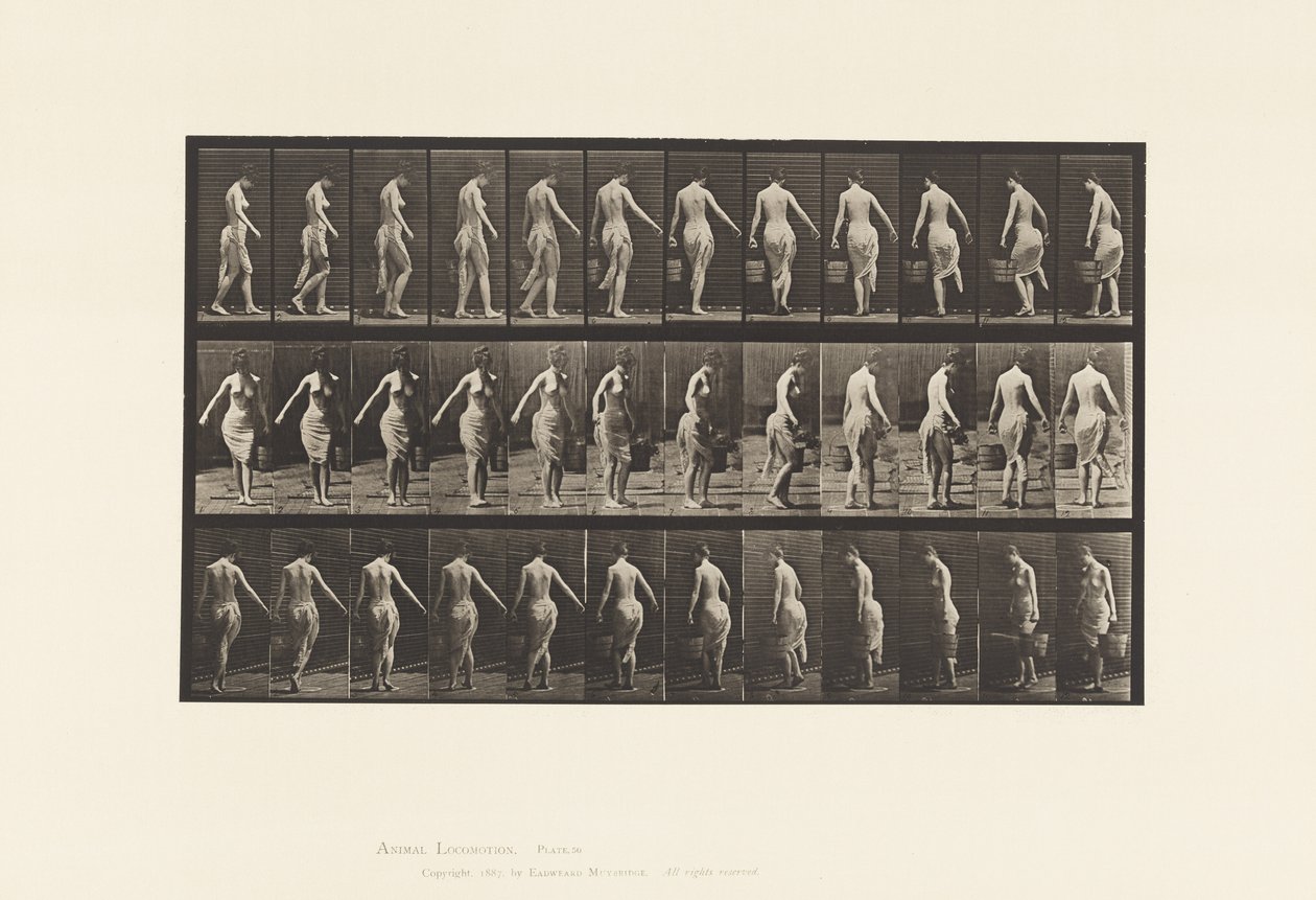 Gehen, einen Eimer tragen von Eadweard Muybridge