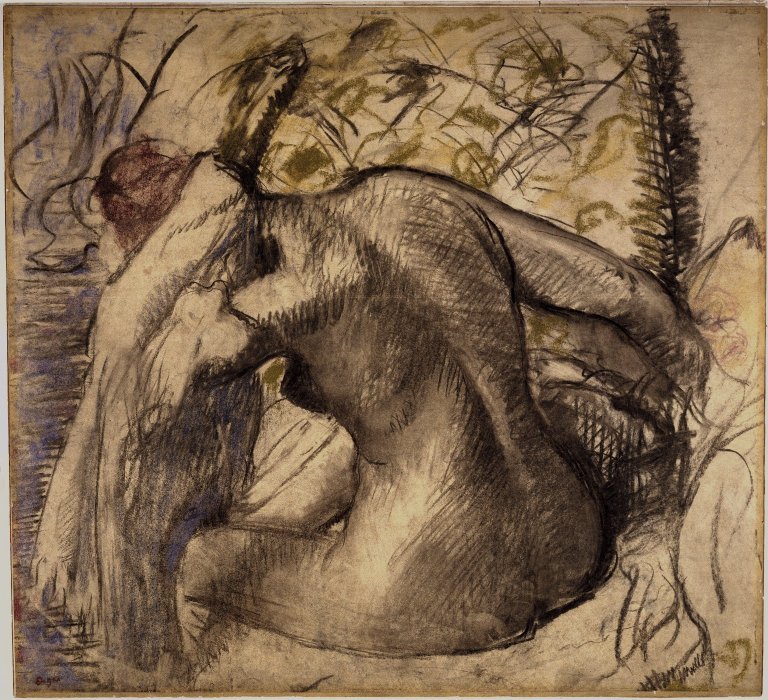 Sitzende nackte Frau, die ihr Haar trocknet von Edgar Degas