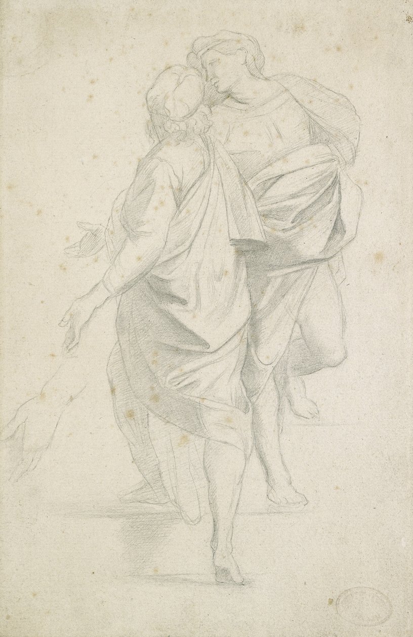 Zwei Figuren auf einer Treppe stehend, nach Raphael von Edgar Degas