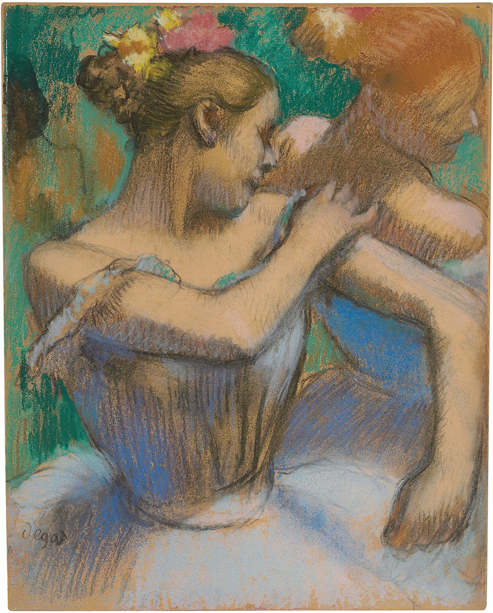 Tänzerin, die ihre Schulter anpasst, ca. 1896-99 von Edgar Degas