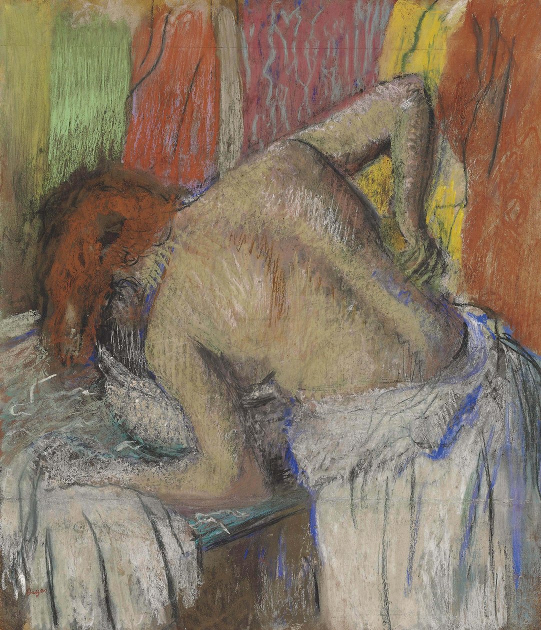 Frau trocknet sich den Rücken ab von Edgar Degas