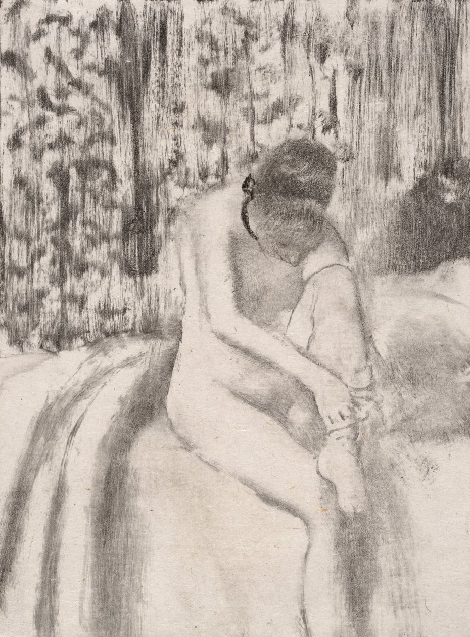 Mädchen zieht ihre Strümpfe an, 1876-77 von Edgar Degas