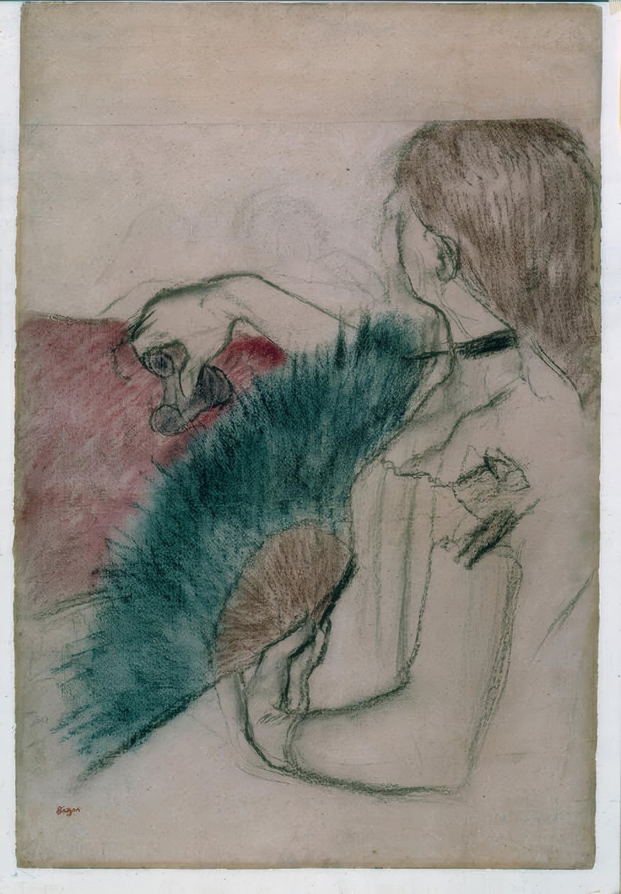 Im Theater: Frau mit einem Fächer von Edgar Degas