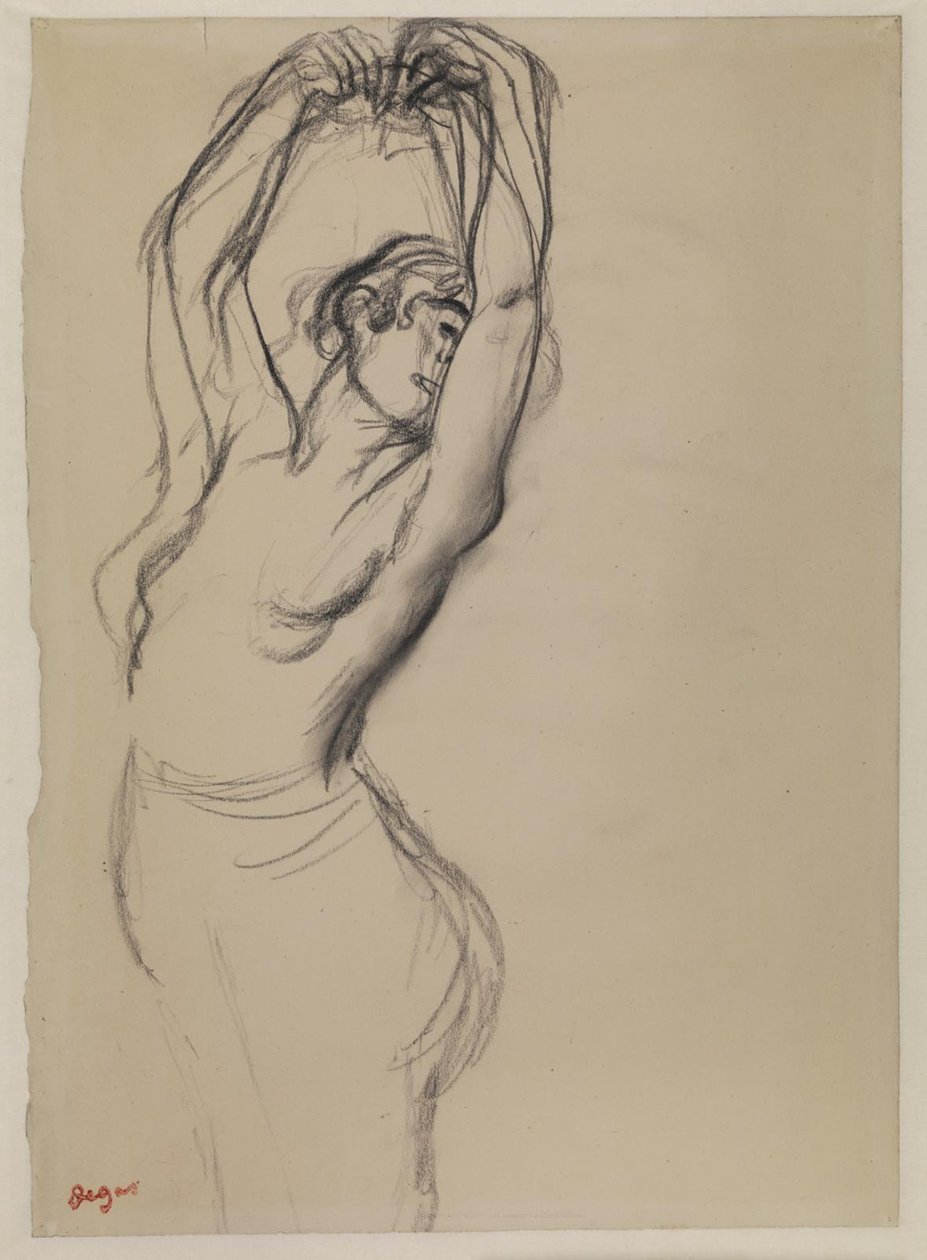 Nackte Tänzerin mit erhobenen Armen von Edgar Degas