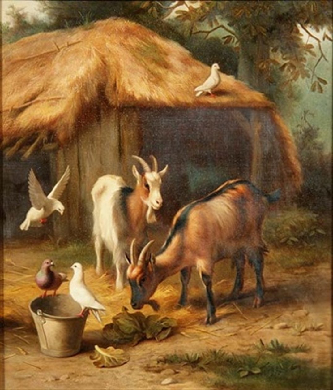 Ziegen und Tauben in einem Bauernhof von Edgar Hunt