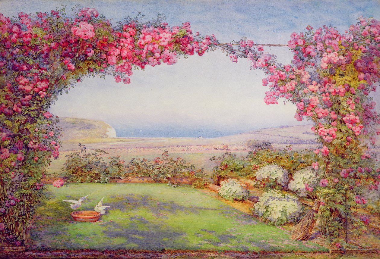 Ein Garten mit einem Rosenbogen von Edith Helena Adie