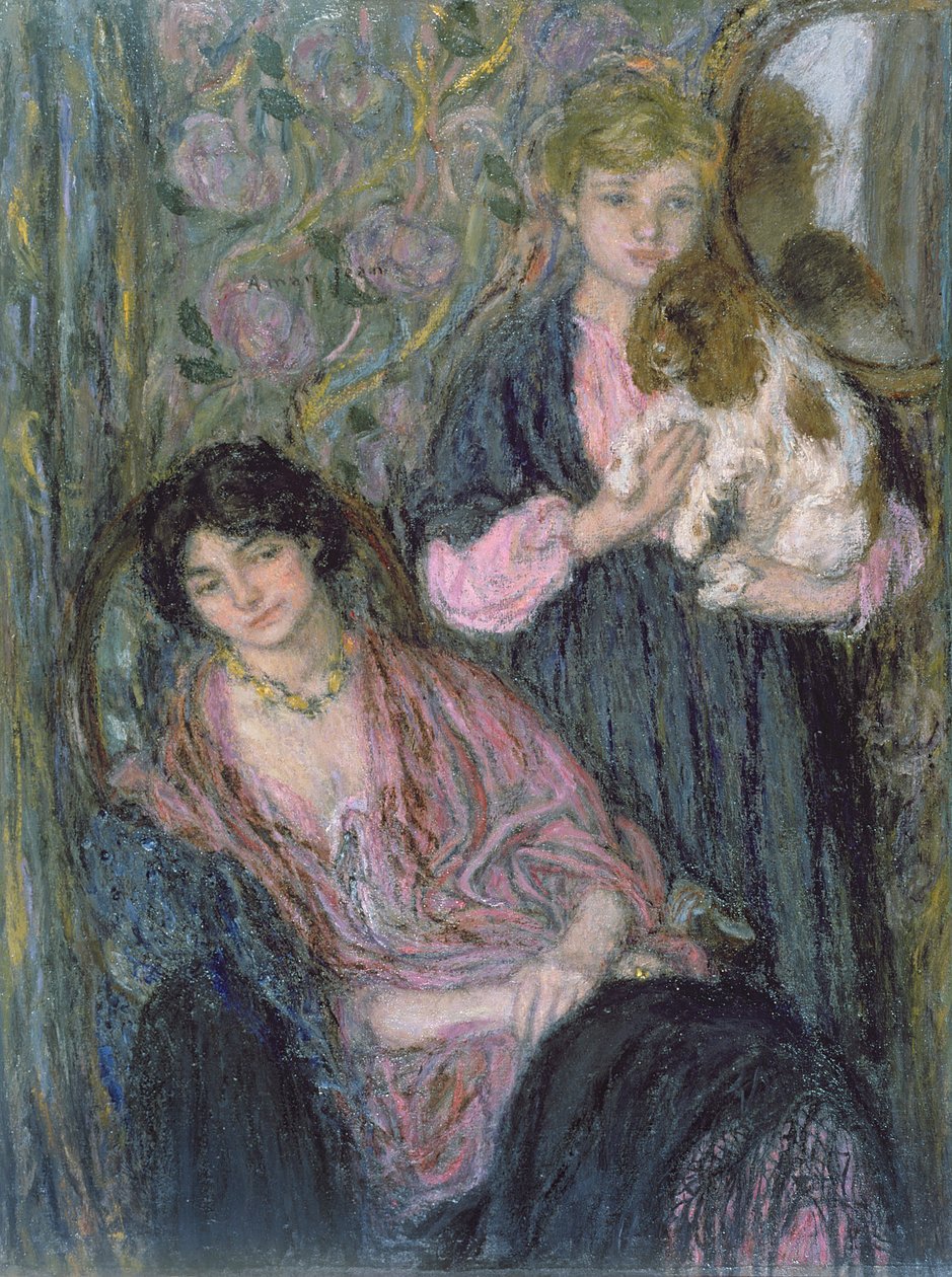 Zwei Frauen mit einem Spaniel von Edmond François Aman Jean