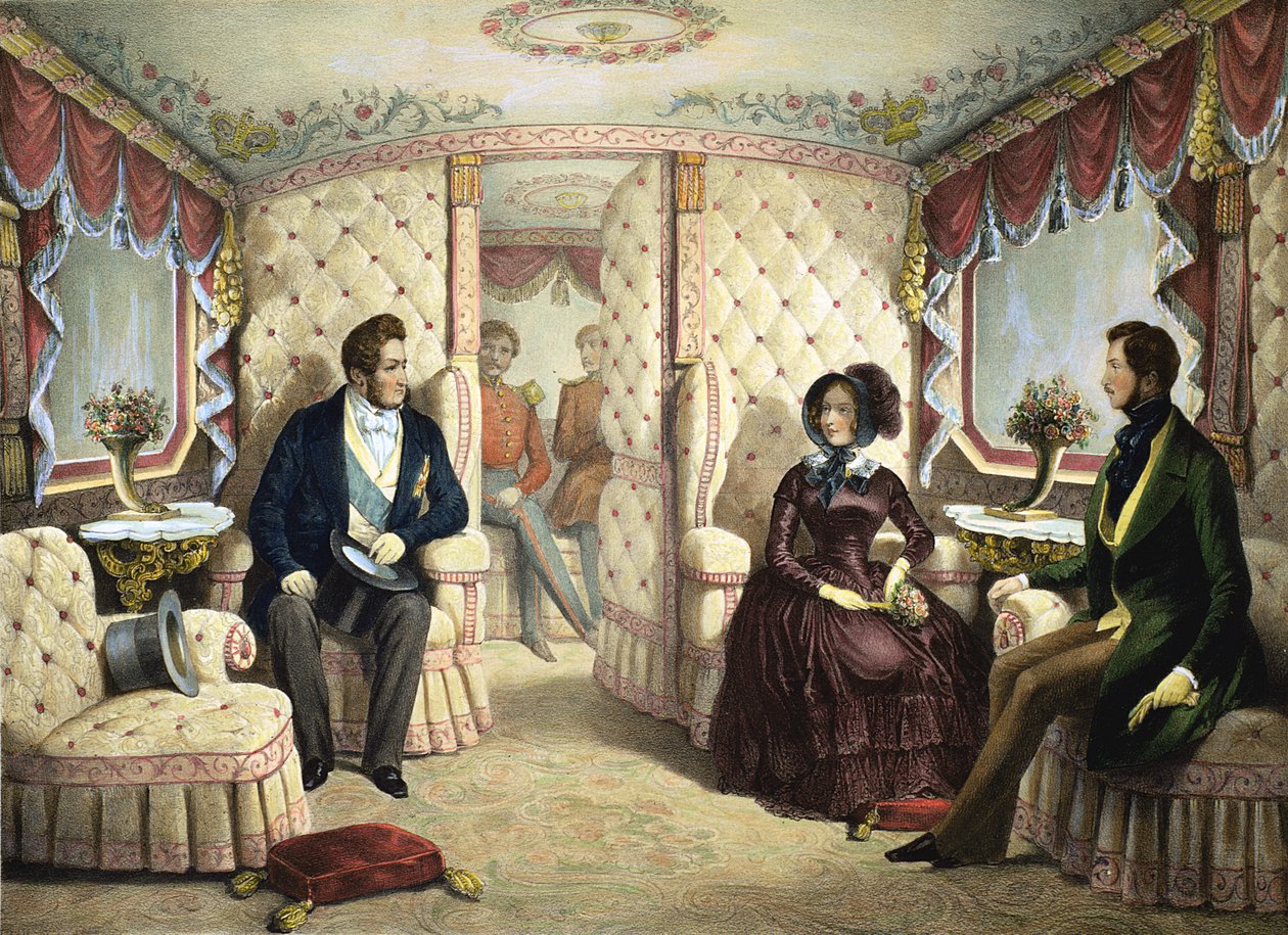 Innenraum des Eisenbahnwagens der Königin, graviert von Jules David (1808-92), ca. 1844 von Edouard Pingret