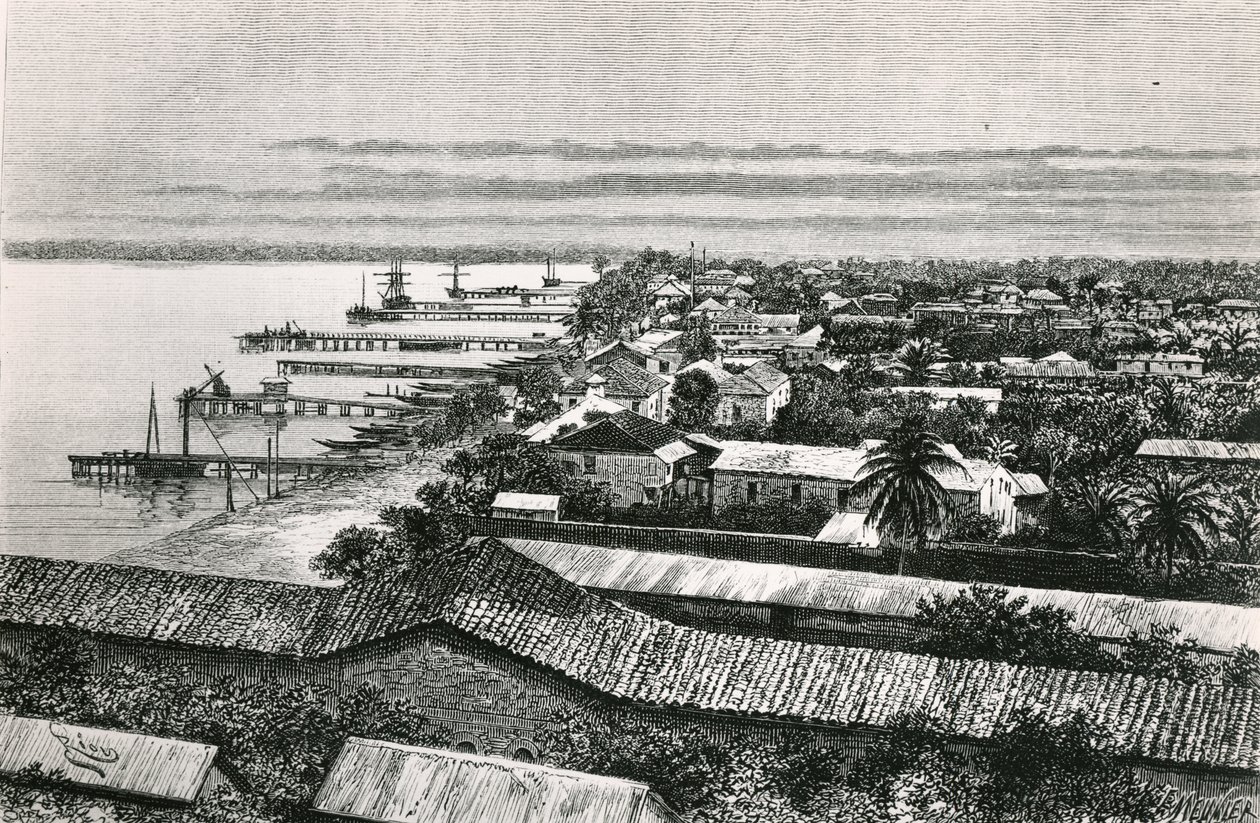 Europäisches Viertel in Lagos, Nigeria, 1887 von Edouard Riou