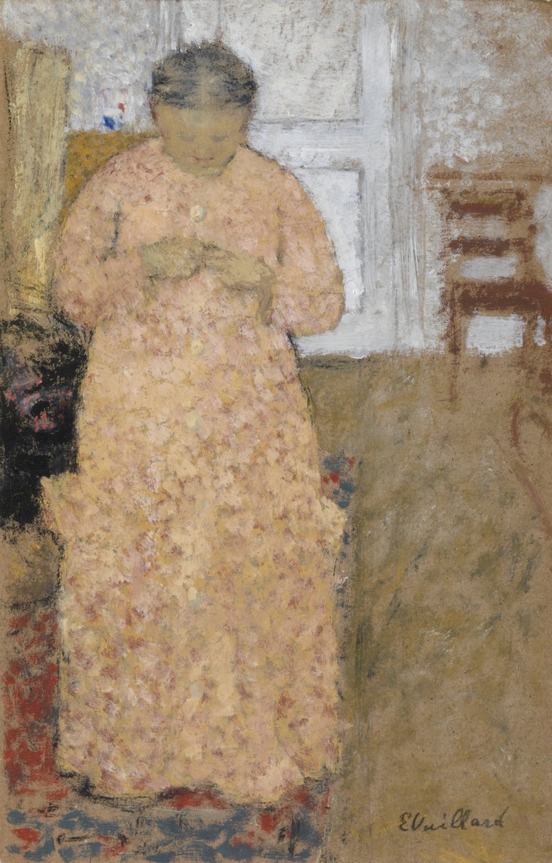 Strickende Frau im rosa Kleid von Edouard Vuillard