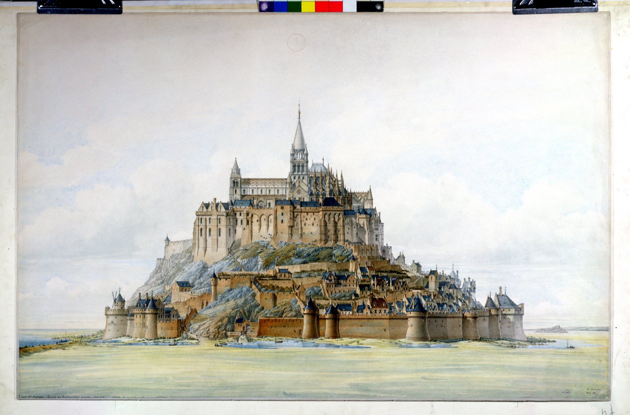 Projekt zur Restaurierung von Mont Saint-Michel (Südseite), März 1875 von Edouard Jules Corroyer