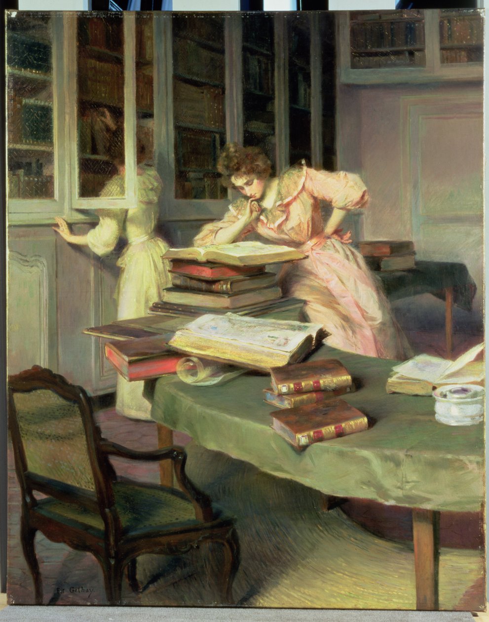 Elegante Frauen in einer Bibliothek von Edouard Gelhay