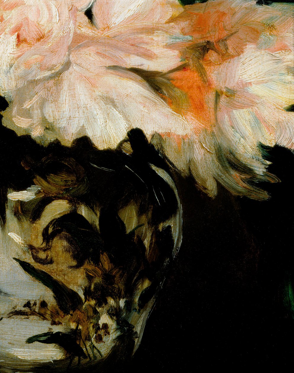 Vase mit Pfingstrosen auf Fußdusche, Detail von Édouard Manet