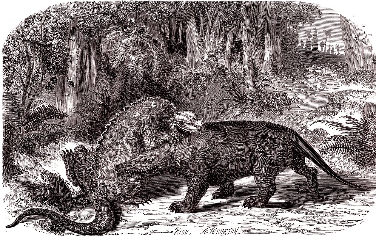 Der Iguanodon und der Megalosaurus von Edouard Riou