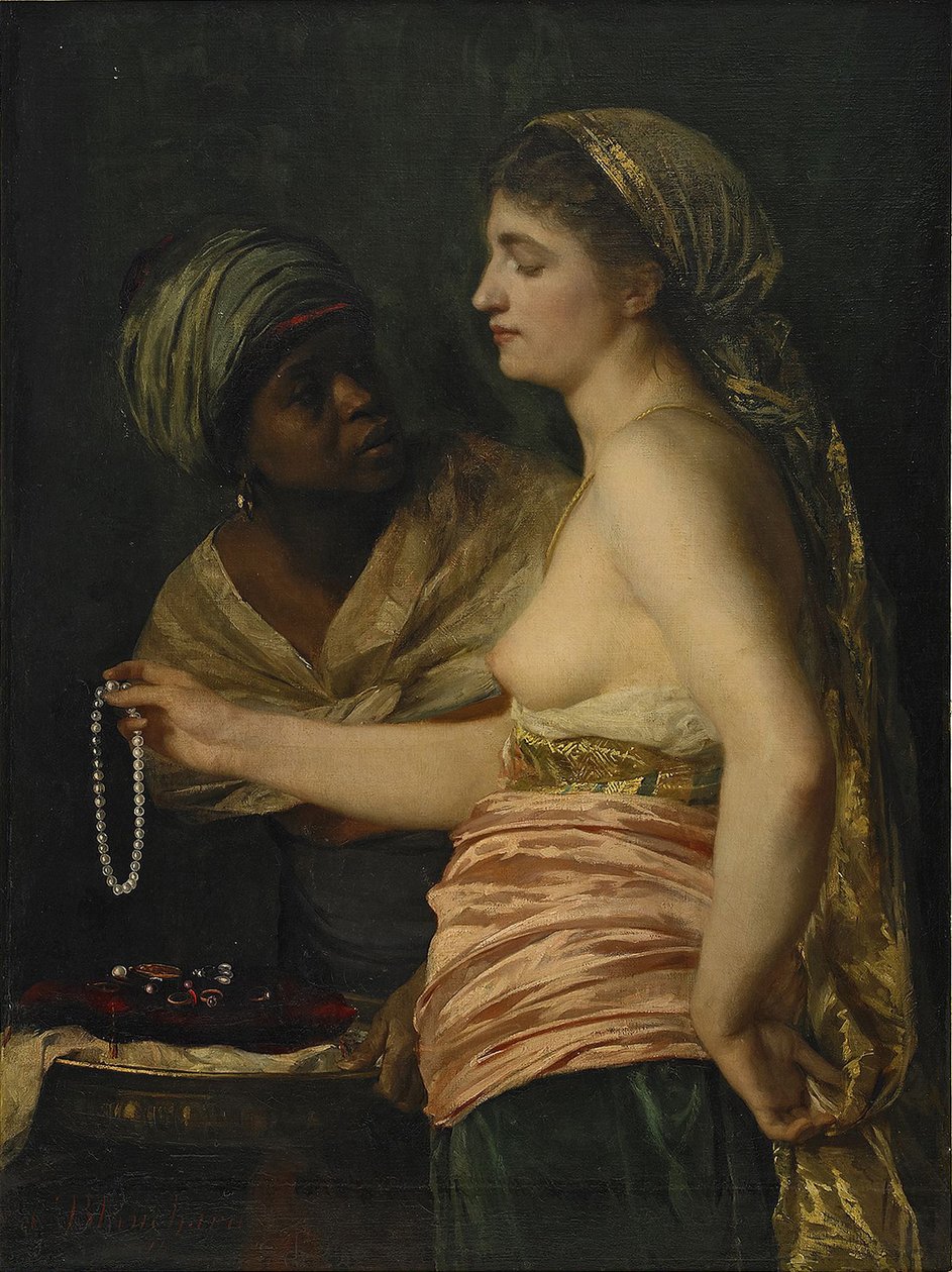 Mädchen mit Perlenkette, 1874 von Edouard Theophile Blanchard