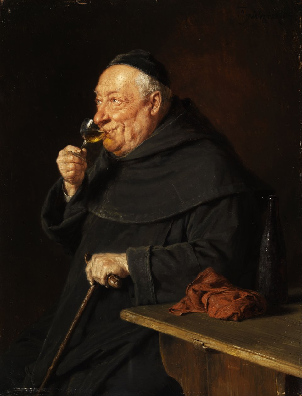 Grützner Benediktinermönch mit Wein beim Frühschoppen von Eduard von Grutzner