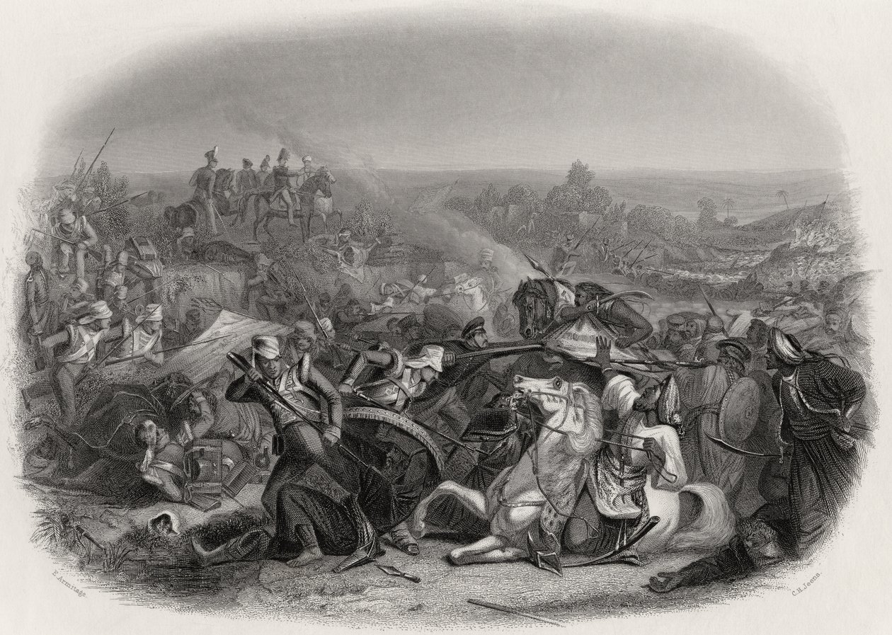 Die Schlacht von Meeanee, 1843, graviert von C.H. Jeens (1827-79) von Edward A. Armitage