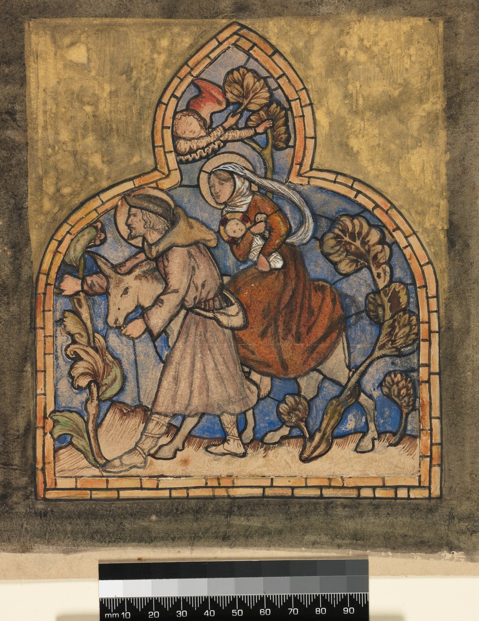 Die Flucht nach Ägypten, 1862, Entwurf für ein Buntglasfenster von Edward Burne Jones