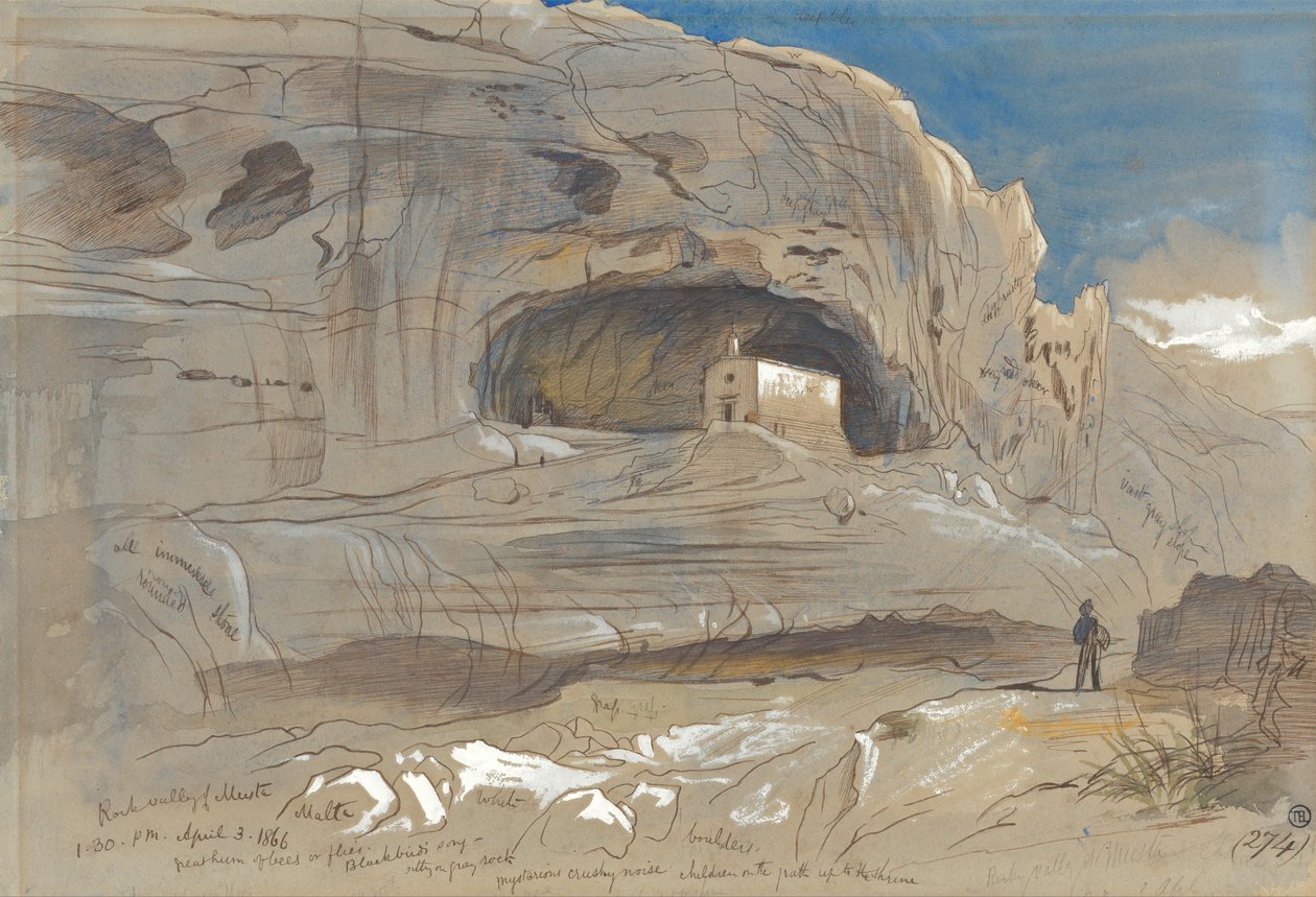 Felsental von Mosta, Malta, 13:30 Uhr (3. April 1866) von Edward Lear