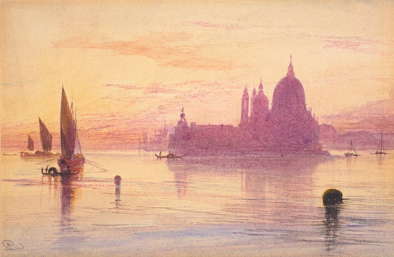 Santa Maria della Salute, Venedig, bei Sonnenuntergang, 1865-84 von Edward Lear