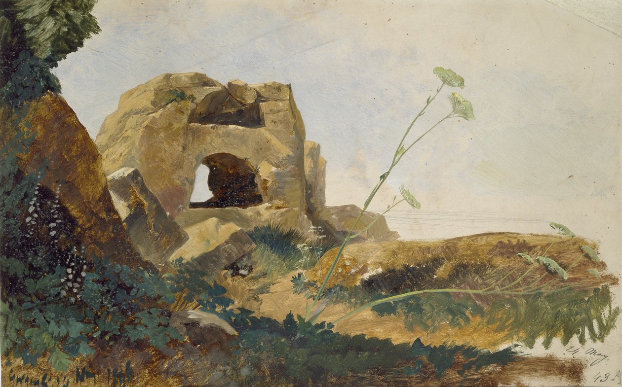 Studie von Felsen und Laub, Agrigento (Girgenti), Sizilien, 1847 von Edward Lear