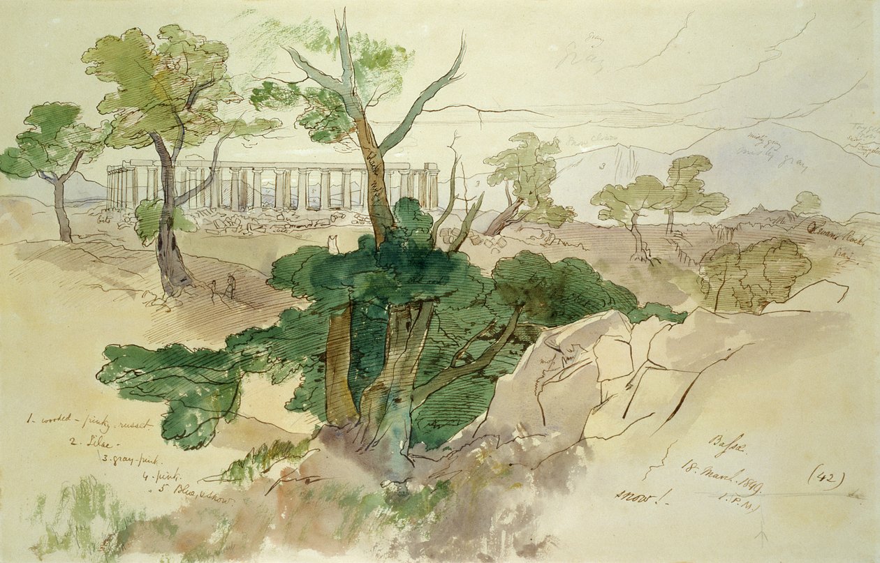 Tempel in Bassae, 1849 von Edward Lear