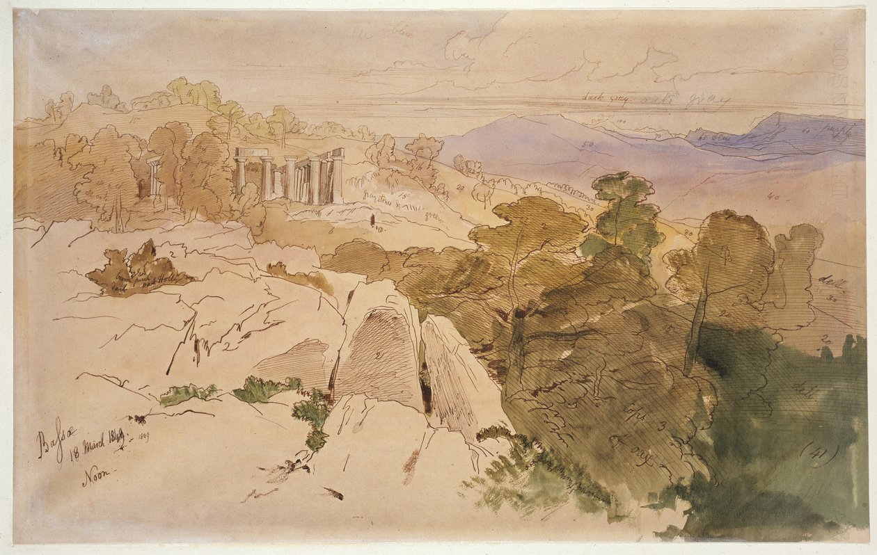 Der Tempel des Apollo in Bassae, Griechenland, 1849 von Edward Lear
