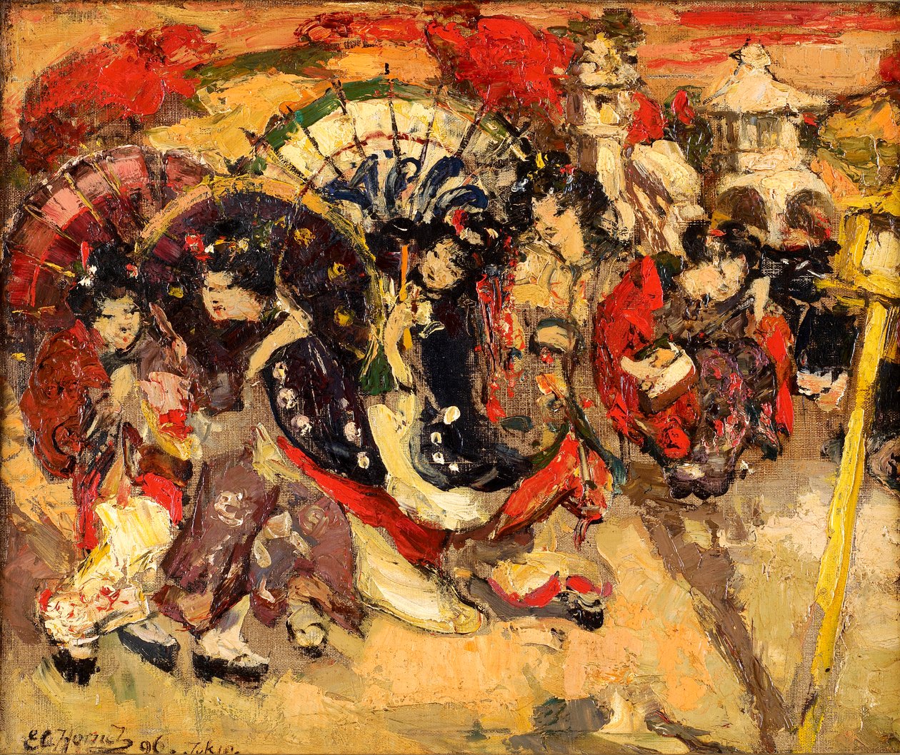 Japanische Figuren in einem Garten von Edward Atkinson Hornel