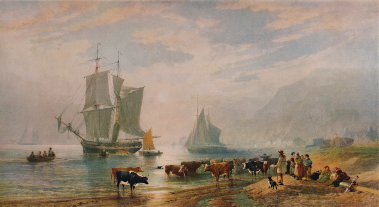 Ein Sommerabend: Vieh an Land bringen von Edward Duncan