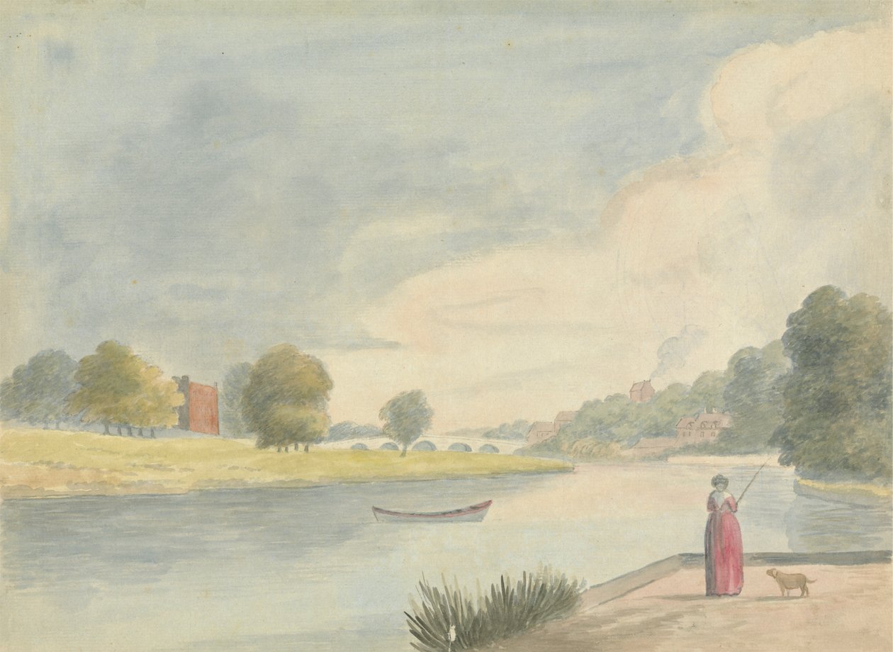 Frau beim Angeln von Edward Francis Burney
