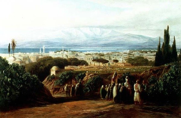 Stadt mit Friedhof von Edward Lear