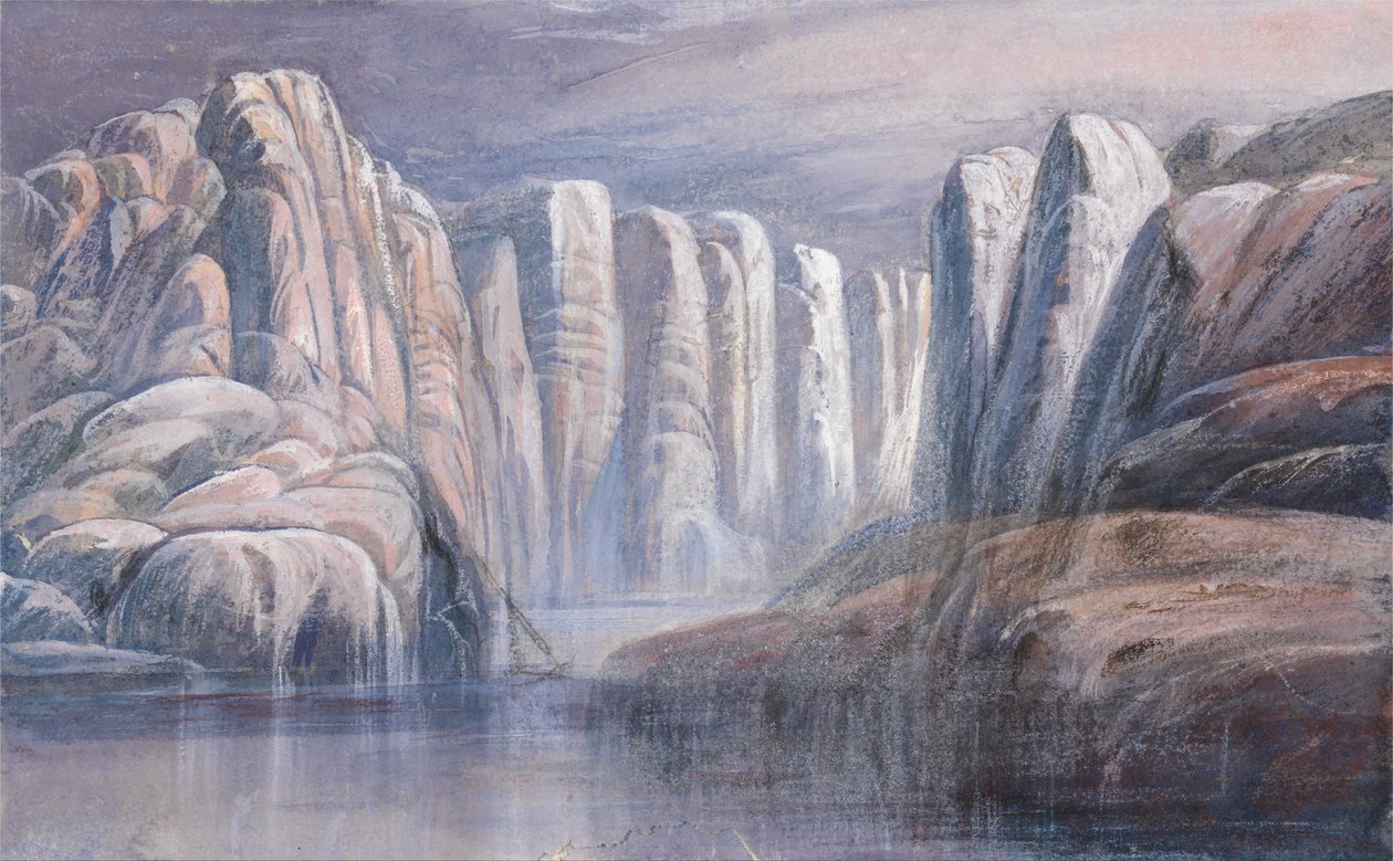 Flusspass, zwischen kargen Felsklippen von Edward Lear