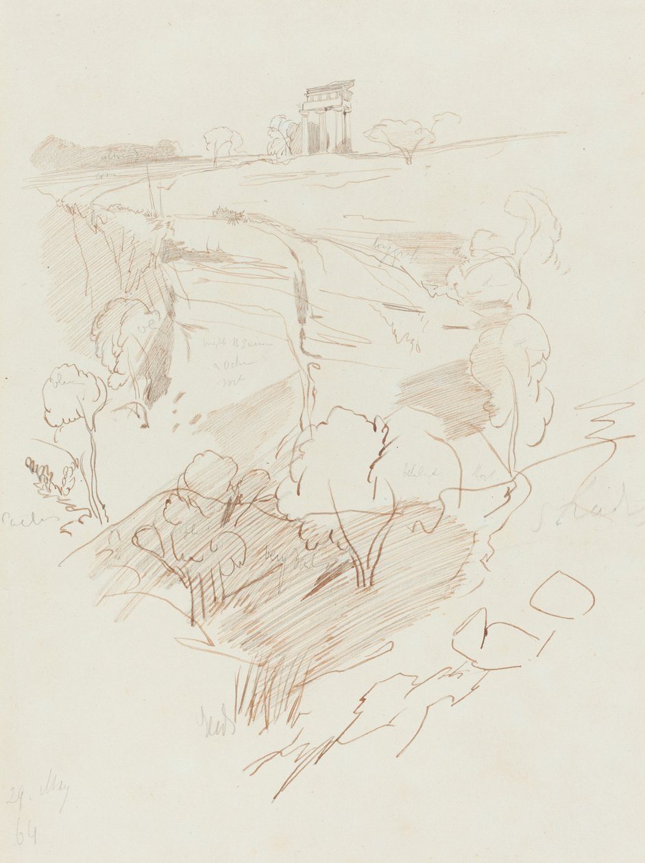Ruinen eines Tempels auf einem Hügel von Edward Lear