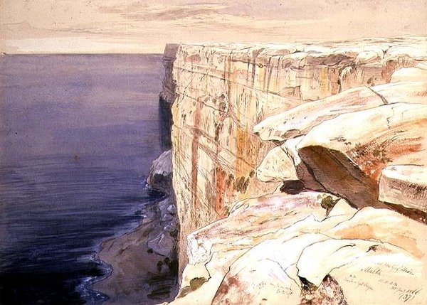 Die Felsen bei Garf Hasan, Malta von Edward Lear