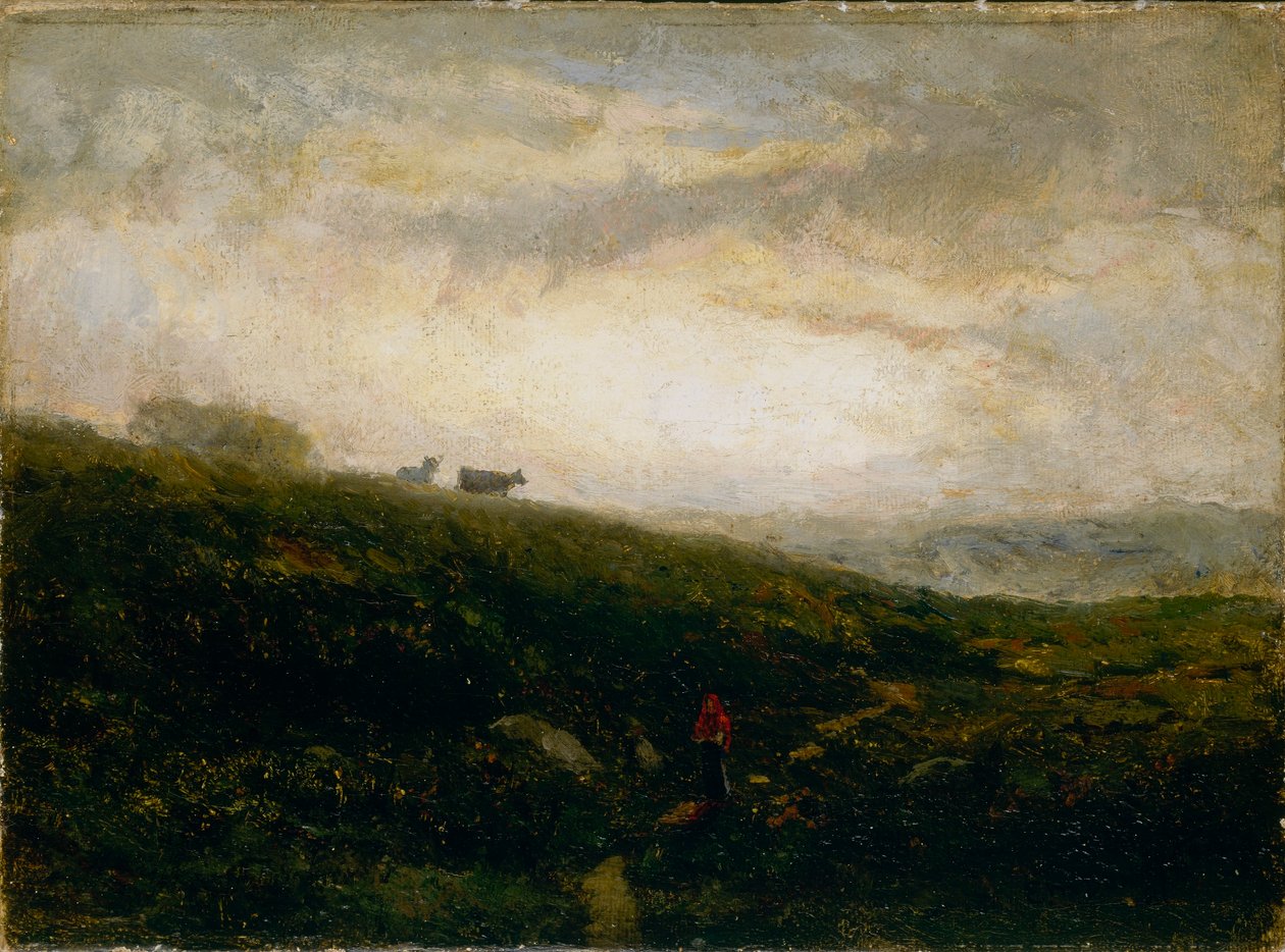 Ohne Titel (Kühe steigen den Hang hinab) von Edward Mitchell Bannister