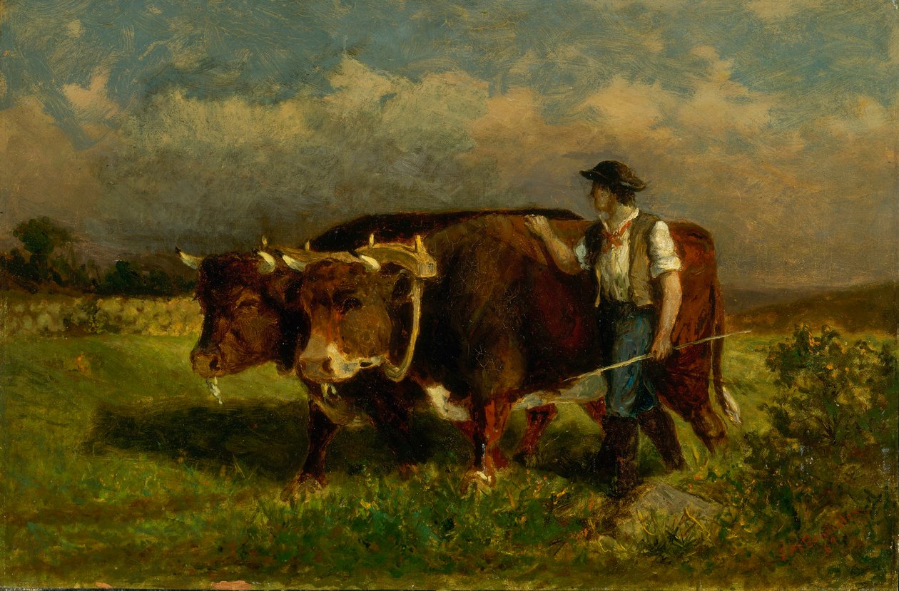 Ohne Titel (Mann mit zwei Ochsen) von Edward Mitchell Bannister