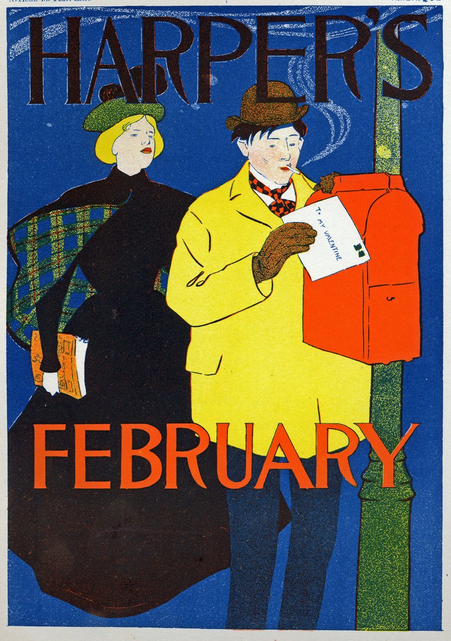 Mann trägt seinen Valentinsbrief von Edward Penfield